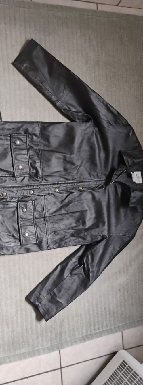 Vintage Reflections by Spiegel Black Genuine Leather Utility Cargo Jacket Size M